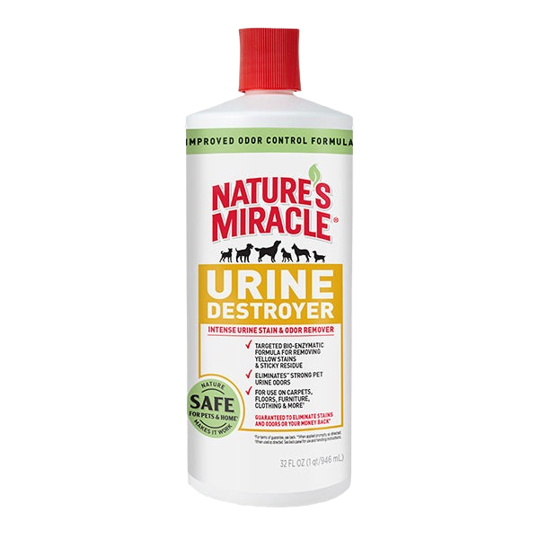 32 oz bottle of Nature's Miracle pet urine remover with enzymatic formula for odor and stain cleaning