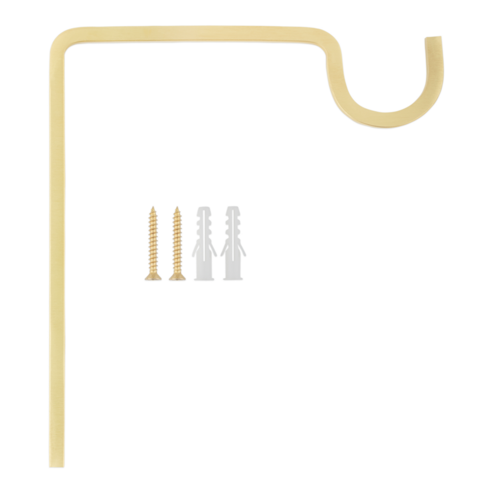 Brushed gold steel extended wall hook with mounting screws and anchors for lawn and garden planters under $50 collection