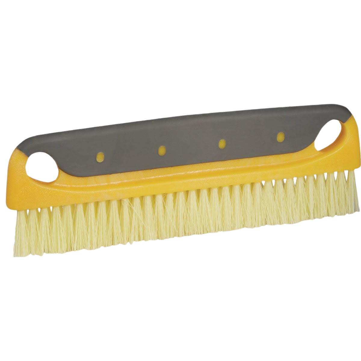 12-inch wallpaper hanging brush with soft bristles and ergonomic yellow plastic handle for home improvement tasks