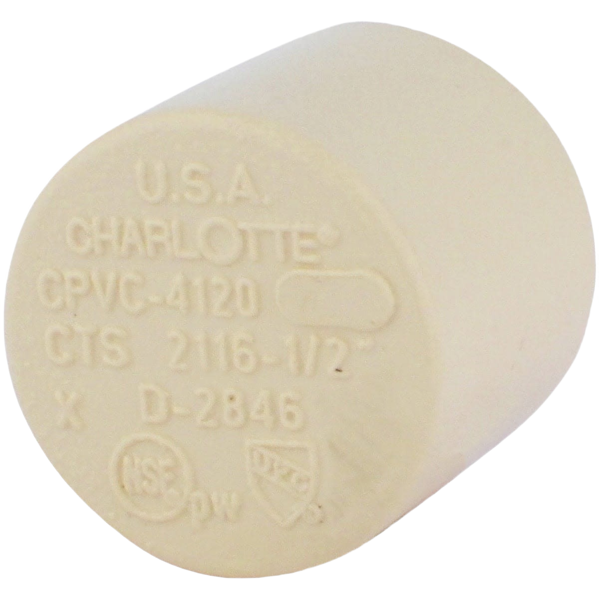 White CPVC solvent weld pipe cap designed for plumbing and PVC fittings in home improvement collections