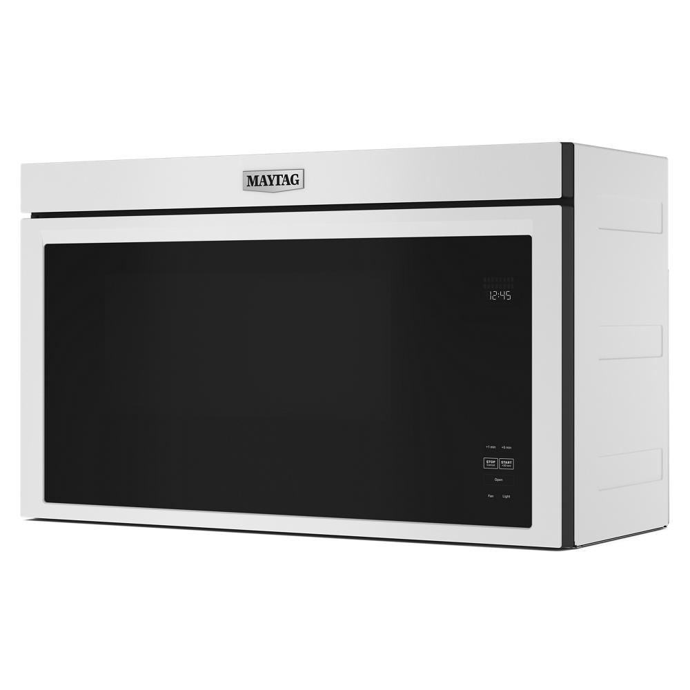 White over-the-range built-in microwave with black glass door and digital touch controls from Appliances collection