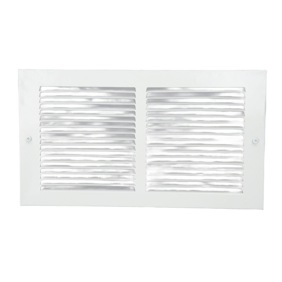 White steel baseboard grille with horizontal slats for ventilation in plumbing and home improvement projects