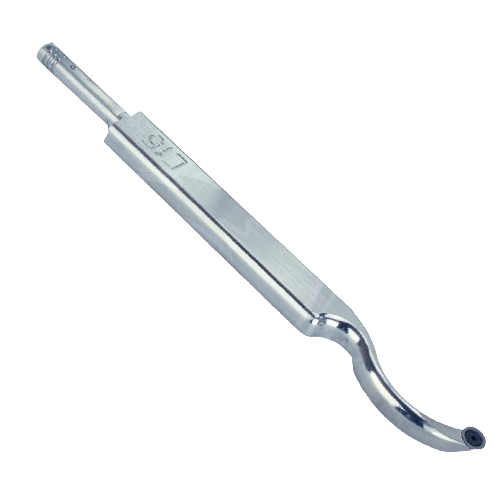 Mid-size hollowing tool blade with polished metal finish designed for woodturning and tool sharpening tasks