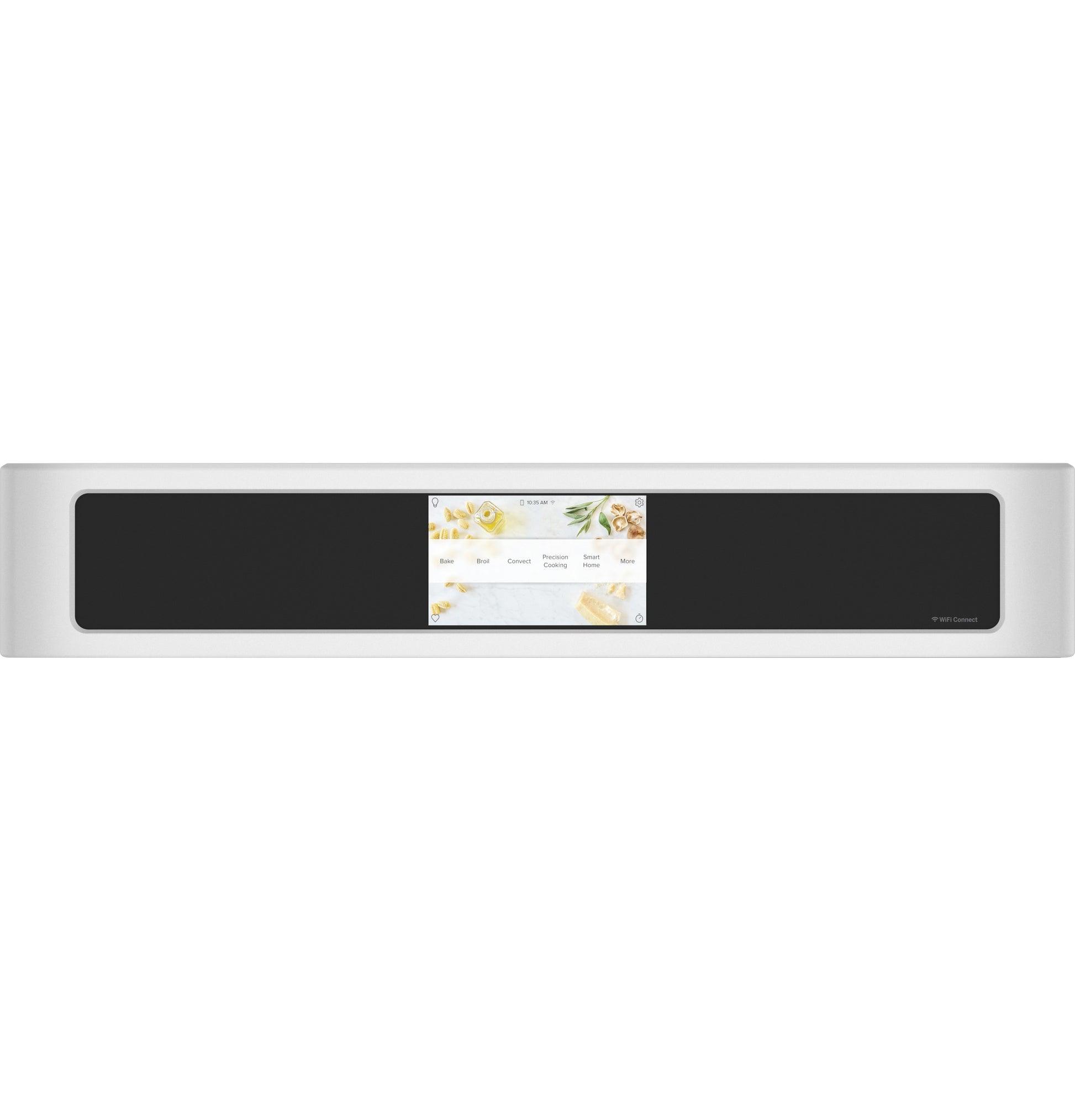 Close-up of smart control panel with touchscreen display on a built-in single wall oven in kitchen appliances collection
