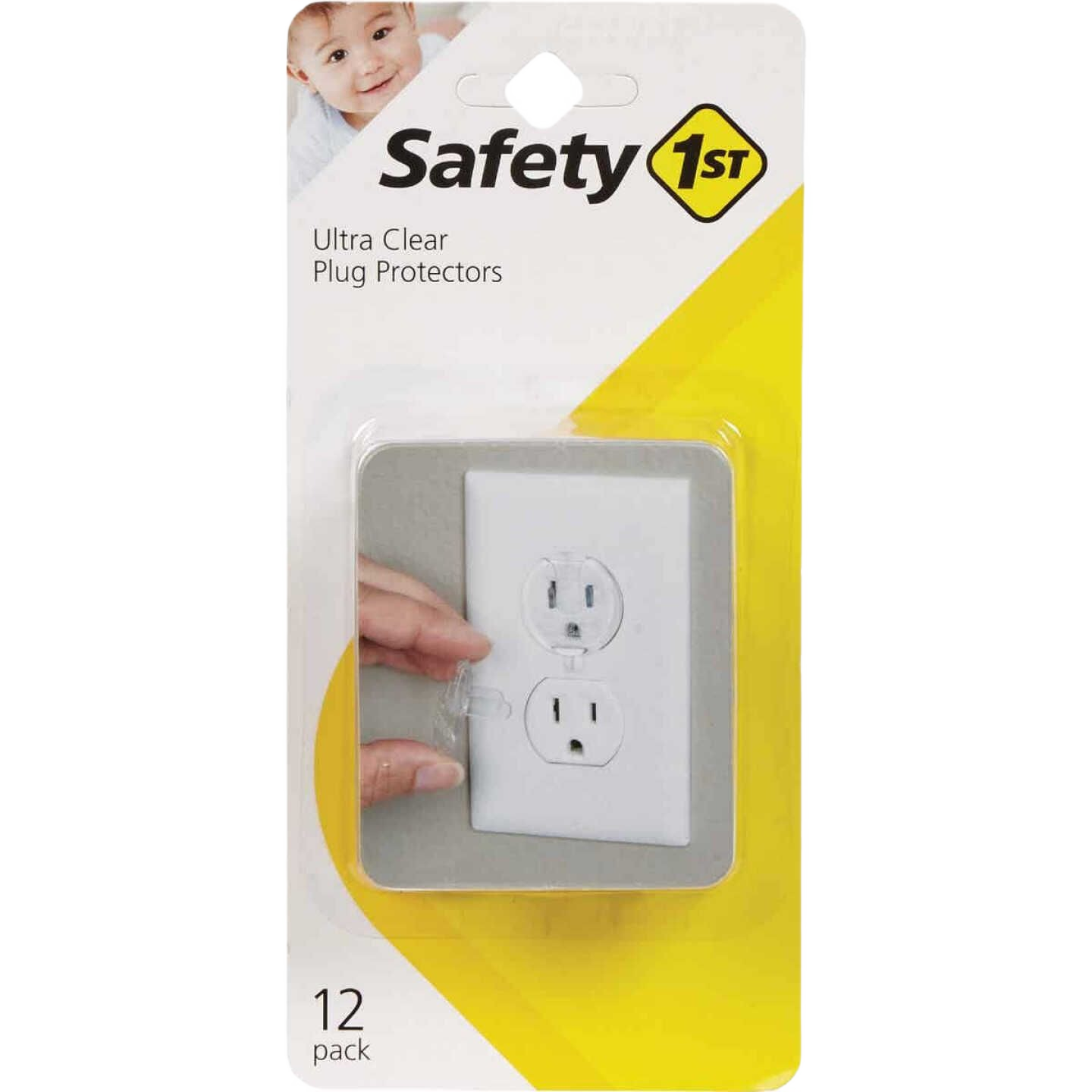 Clear plastic safety outlet plugs protecting unused electrical sockets in hardware and home improvement collections under $25