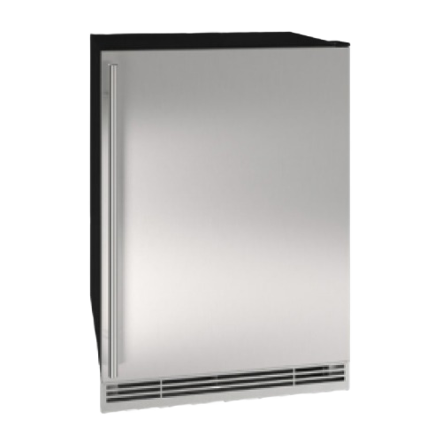 Compact stainless steel refrigerator and ice maker combo with reversible hinge in kitchen appliances collection