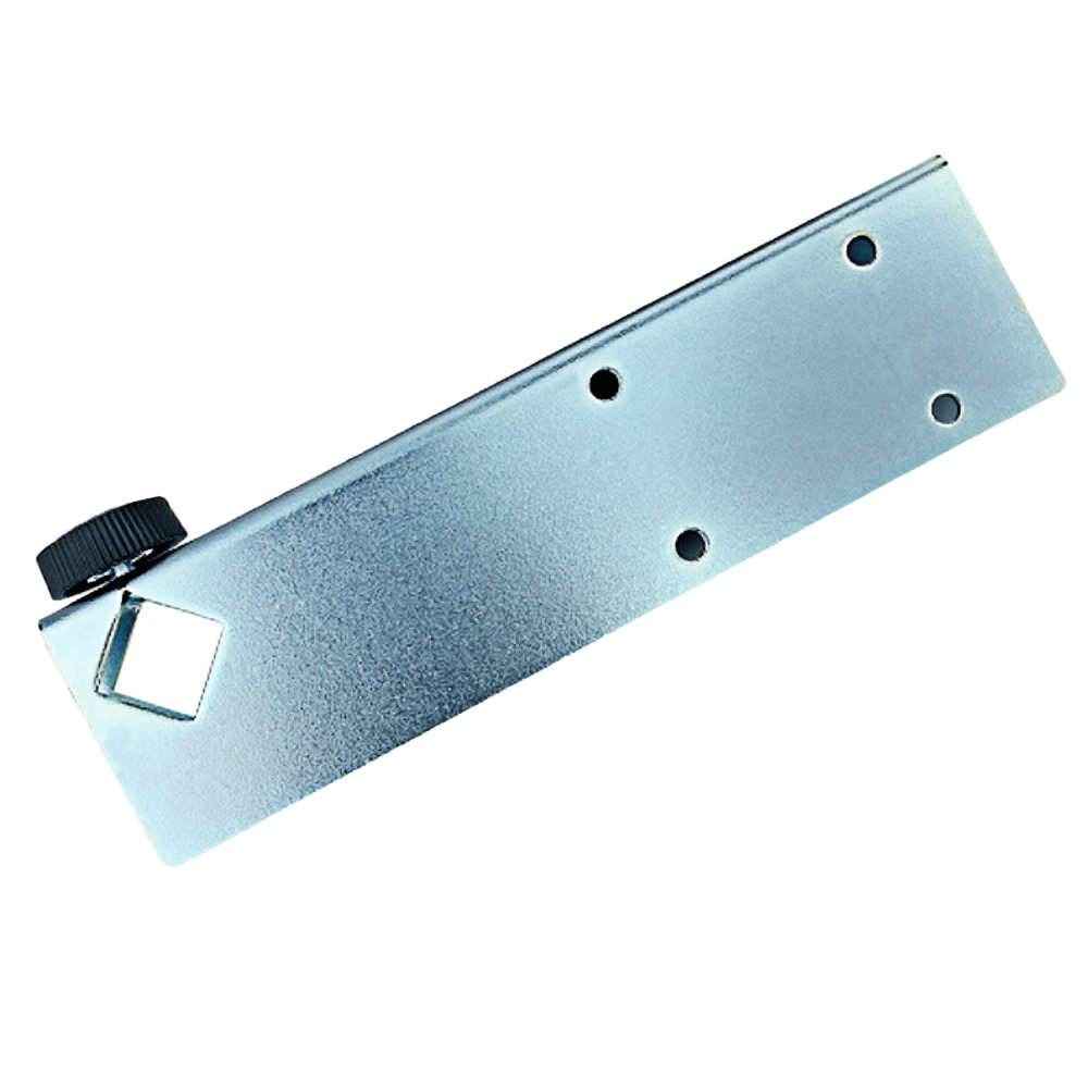 Metal converter bracket with multiple mounting holes and adjustment knob for woodworking tool accessories