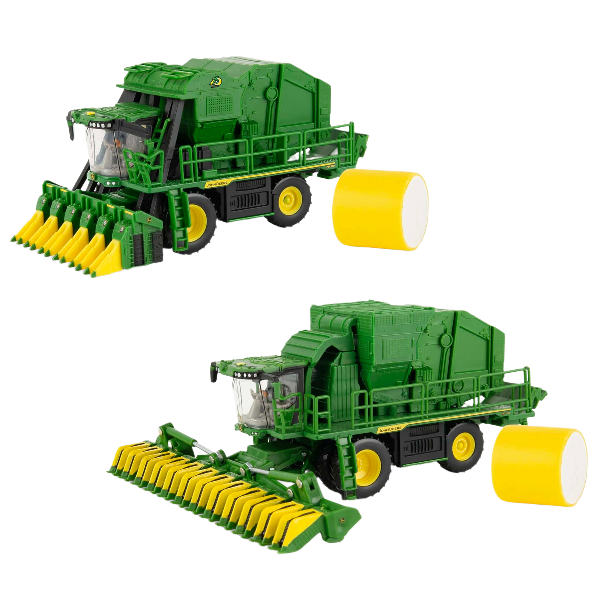 Green and yellow toy combine harvesters with detailed attachments from Vehicles & Remote Controlled Toys collection
