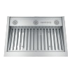 Stainless steel custom insert with adjustable vents and dimmable LED lighting for range hoods in kitchen appliances collection