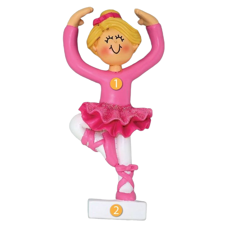 Personalized blonde ballerina ornament in pink tutu and ballet shoes for Christmas Ornaments & Tree Decorations collection