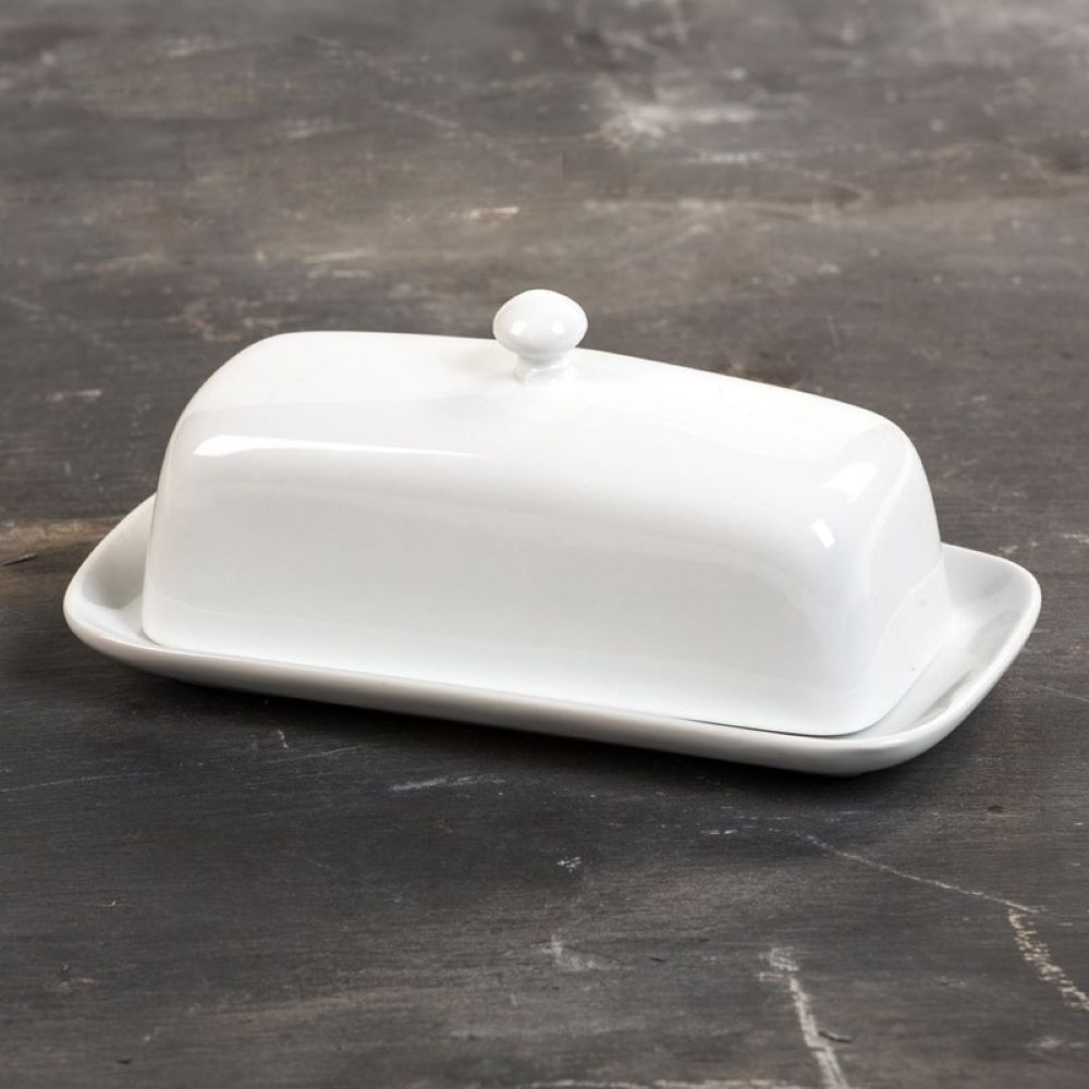 White ceramic butter dish with knob for kitchen storage and organization in under $50 collection