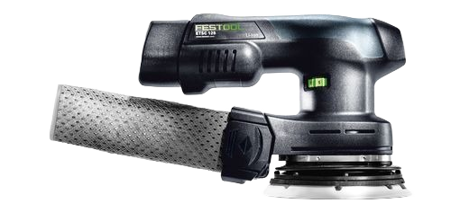 Cordless eccentric sander with ergonomic grip and dust collection attachment for efficient home improvement tasks