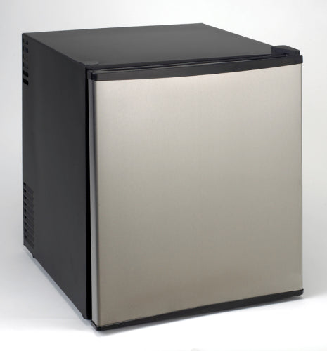Compact 1.7 cu. ft. refrigerator with stainless steel door and black body for kitchen and appliance use
