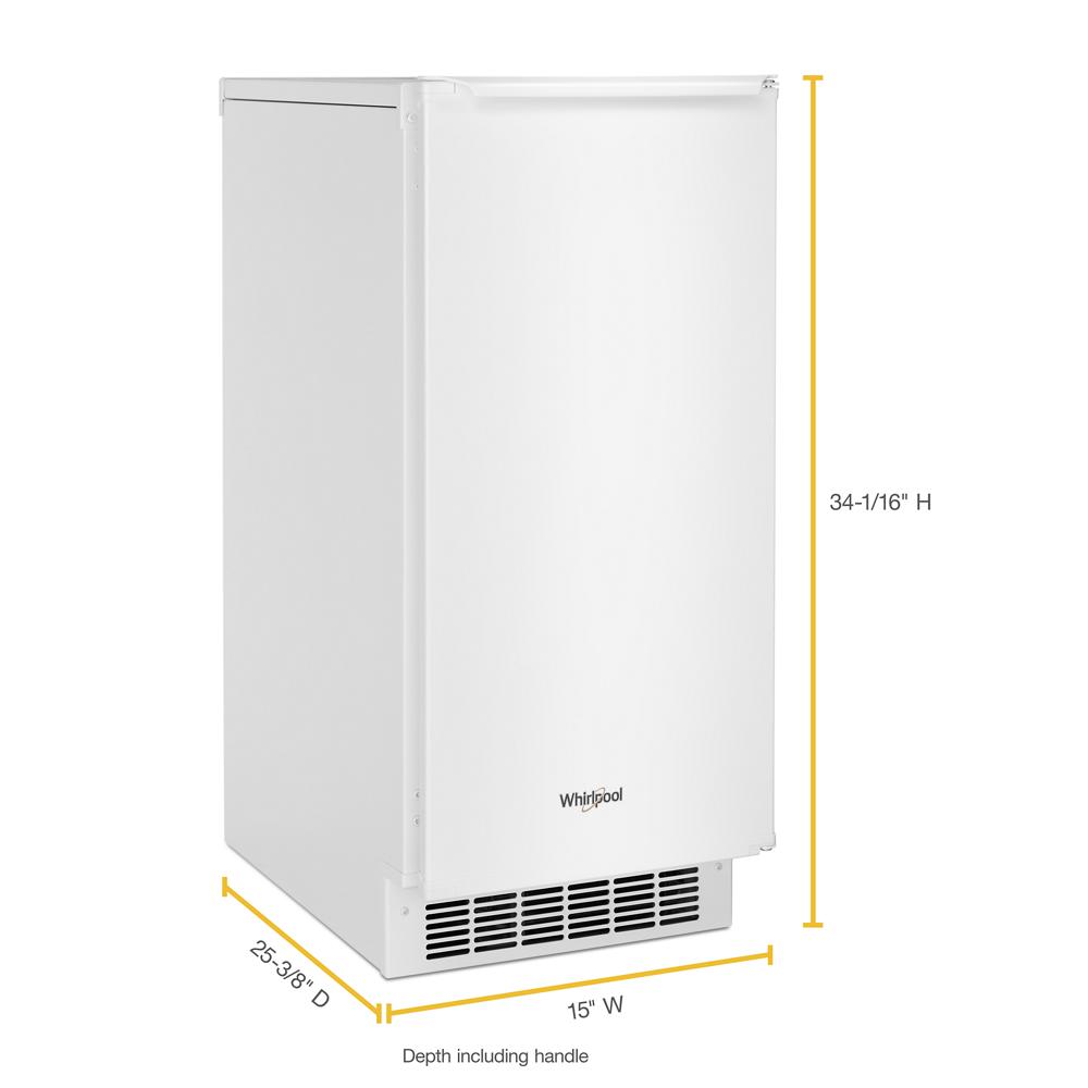 15-inch white built-in icemaker with Clear Ice Technology, vented base, and Whirlpool branding from Appliances collection