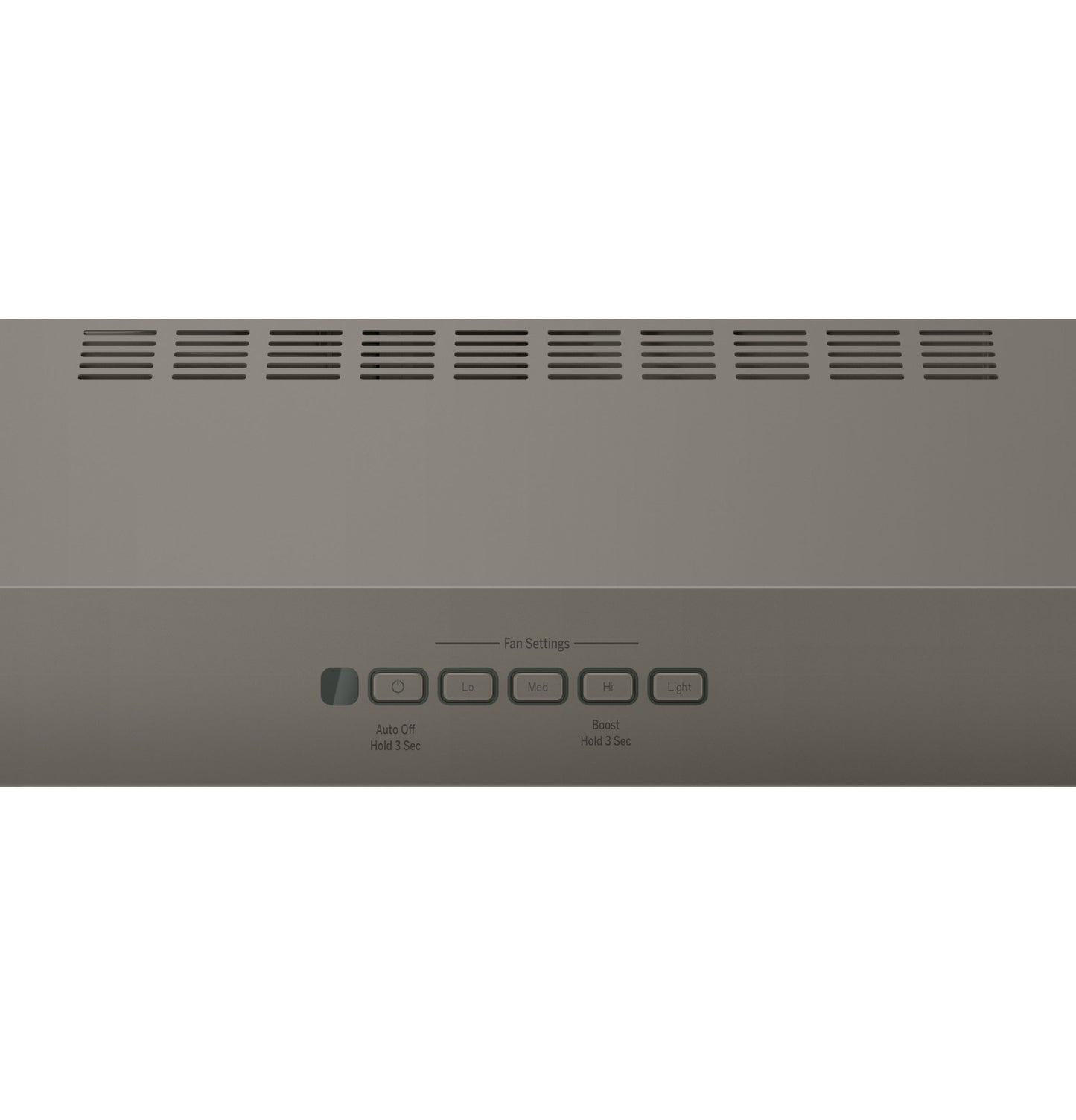 Close-up of control buttons on a stainless steel under cabinet range hood from kitchen and appliances collections