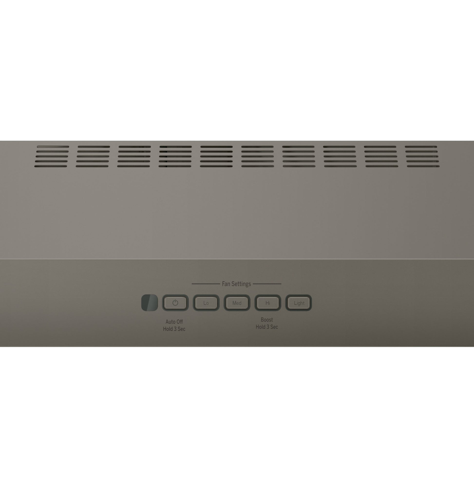 Close-up of control buttons on a stainless steel under cabinet range hood from kitchen and appliances collections
