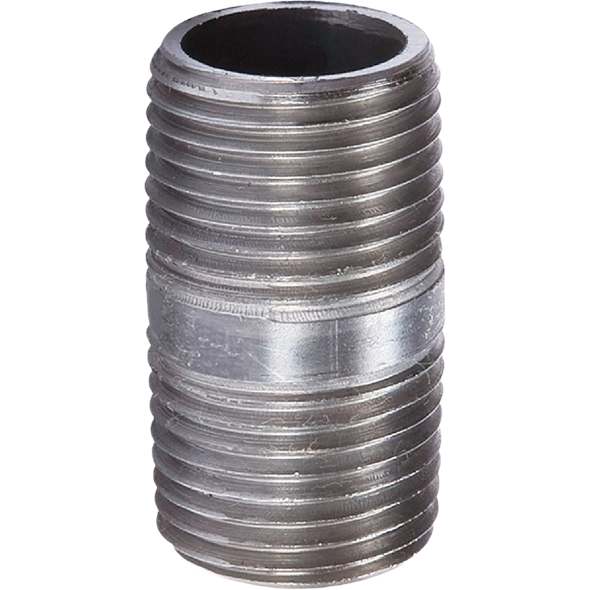 Galvanized steel pipe nipple with threaded ends for plumbing and galvanized fittings in home improvement projects