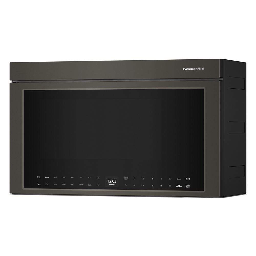 Black multifunction over-the-range microwave with flush design and digital touch controls from KitchenAid Appliances collection