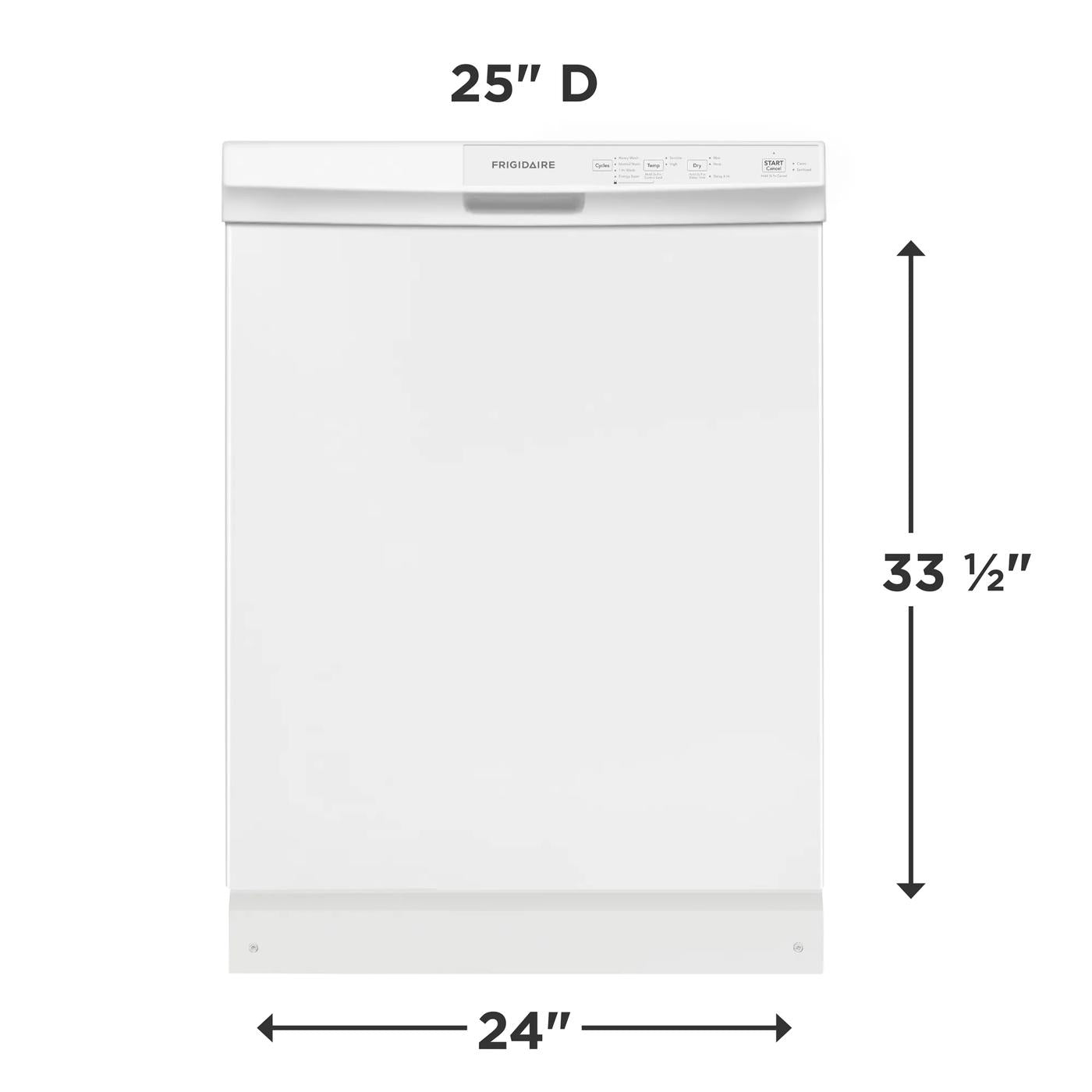 White 24-inch built-in dishwasher with control panel at top, designed for kitchen and home improvement appliances