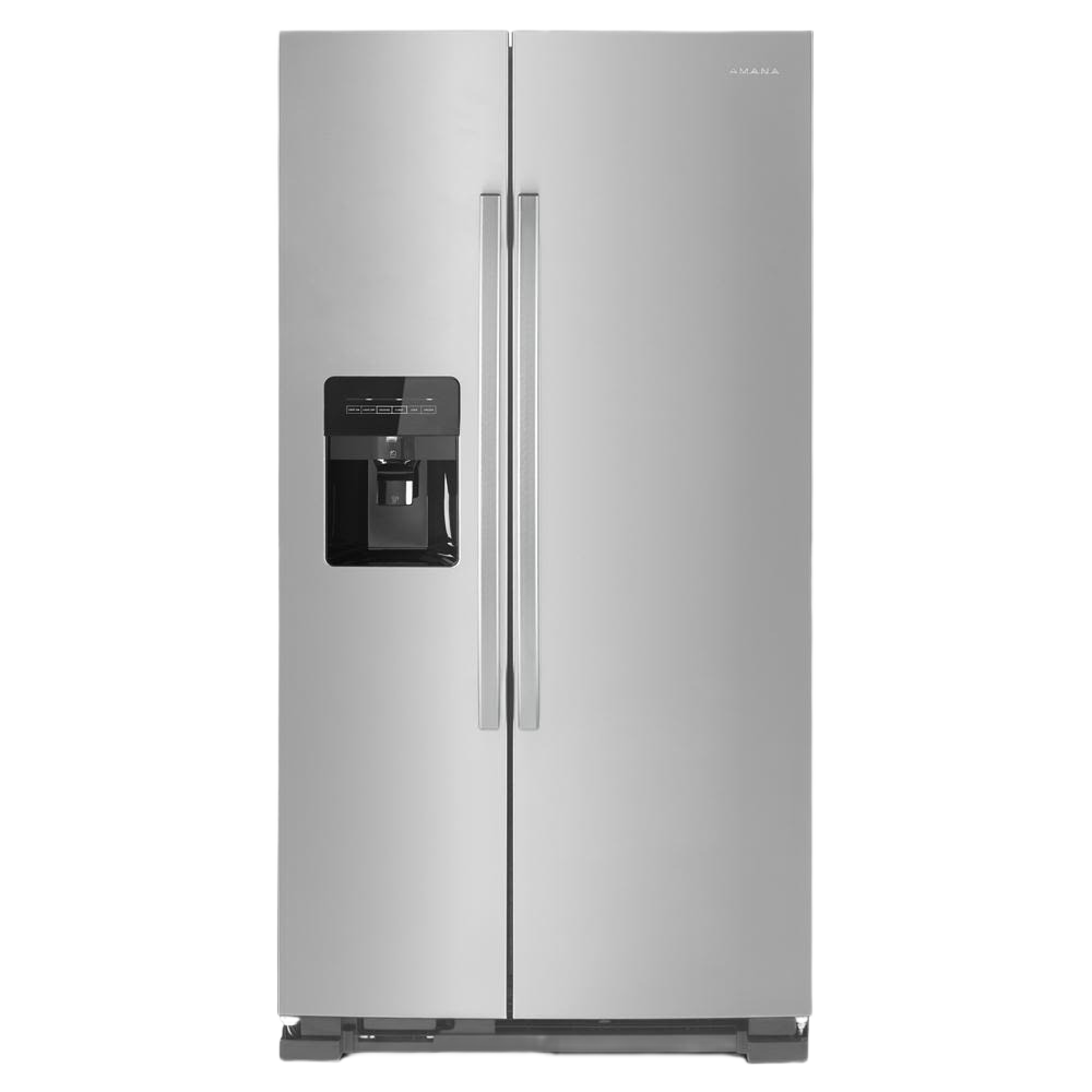 33-inch stainless steel side-by-side refrigerator with dual external ice and water dispenser in kitchen appliances collection