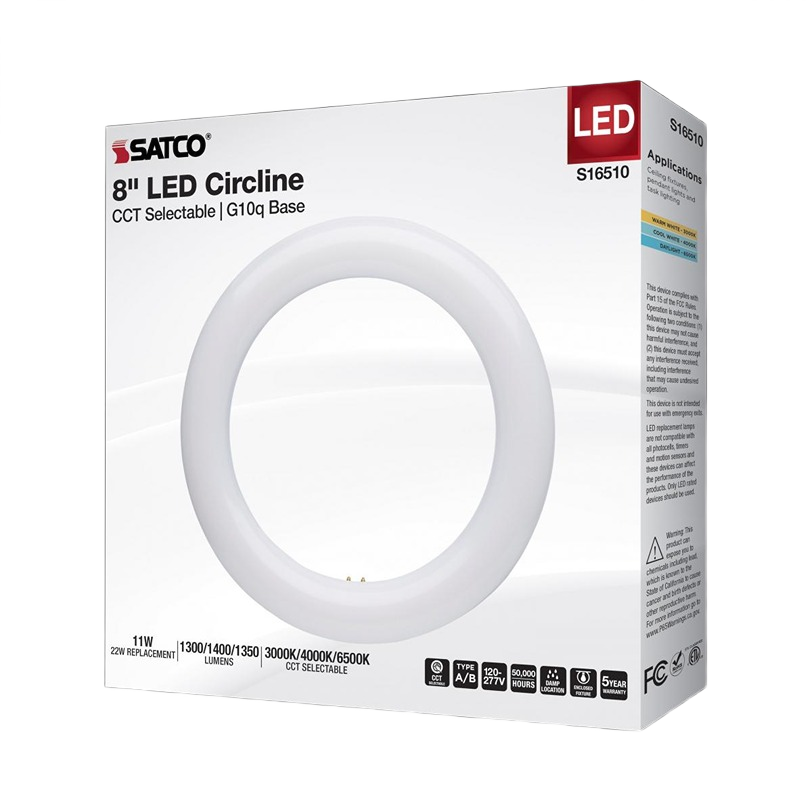 White 8-inch LED circline bulb with selectable color temperatures for energy-efficient lighting in home improvement collections under $50
