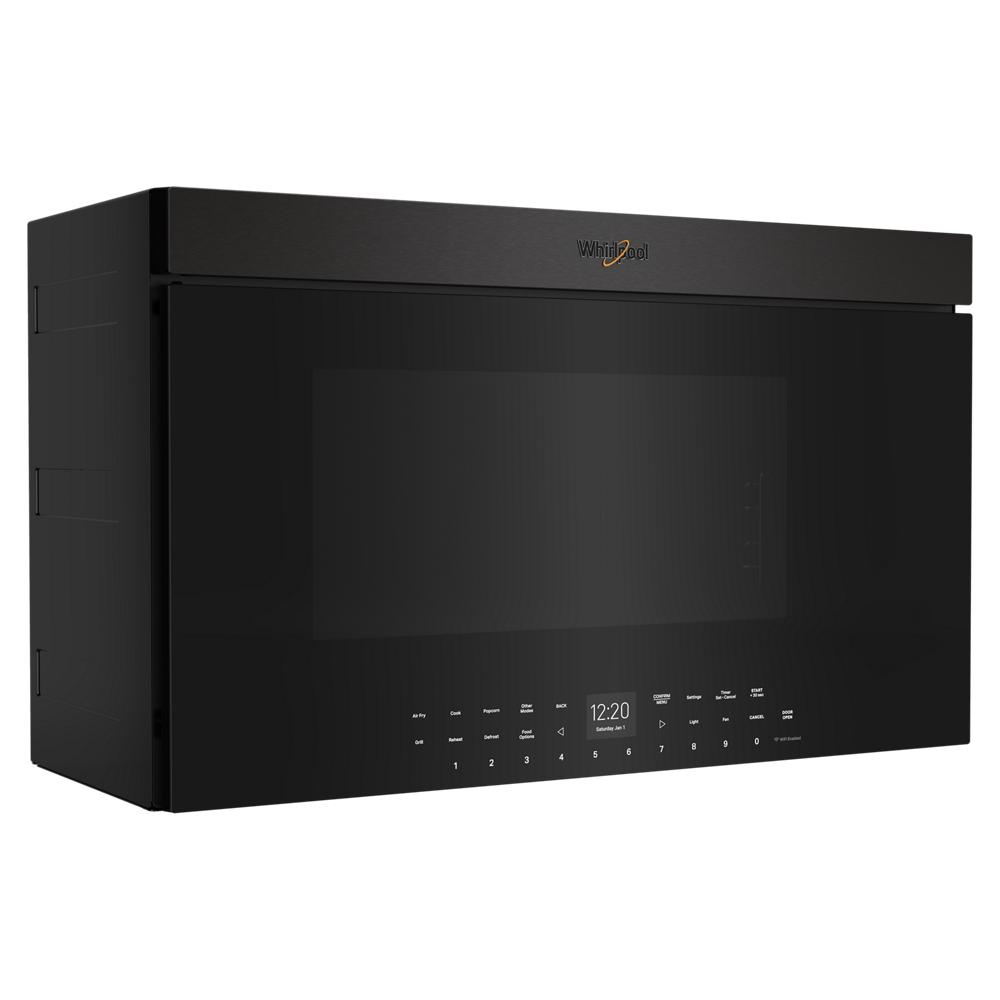 Black built-in microwave with digital touch controls and Whirlpool logo from Over the Range Microwaves collection