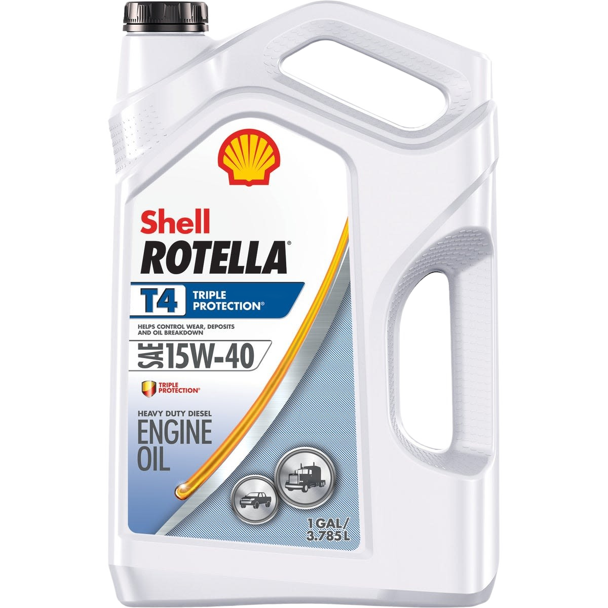 White container of Shell Rotella T4 15W-40 heavy-duty diesel engine oil in Motor Oils & Accessories collection