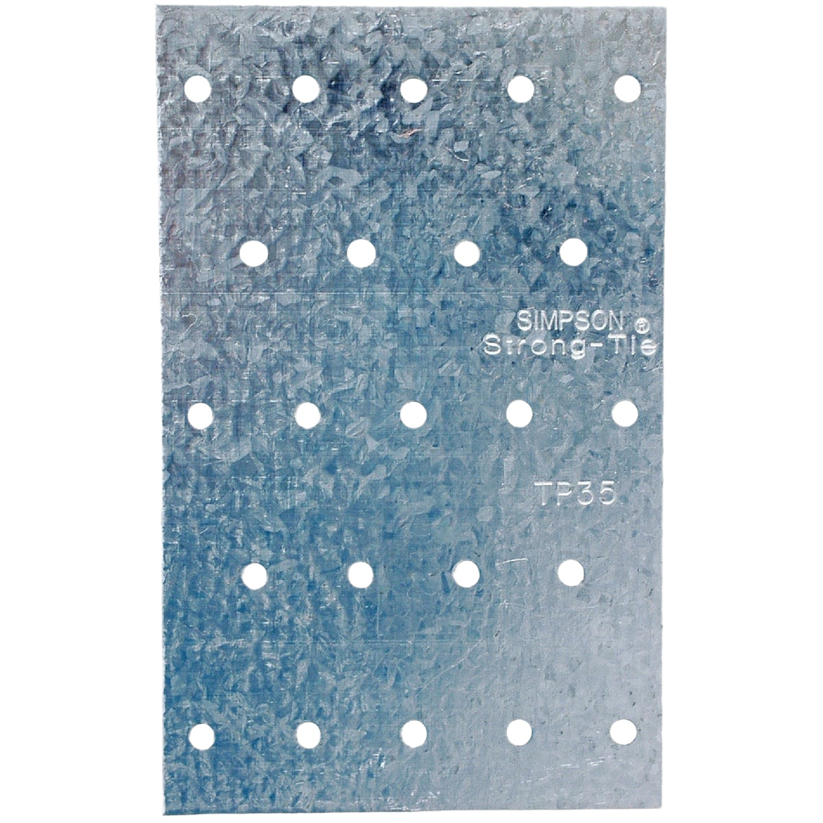 Galvanized steel tie plate with pre-drilled holes for structural support in lumber and building materials collection