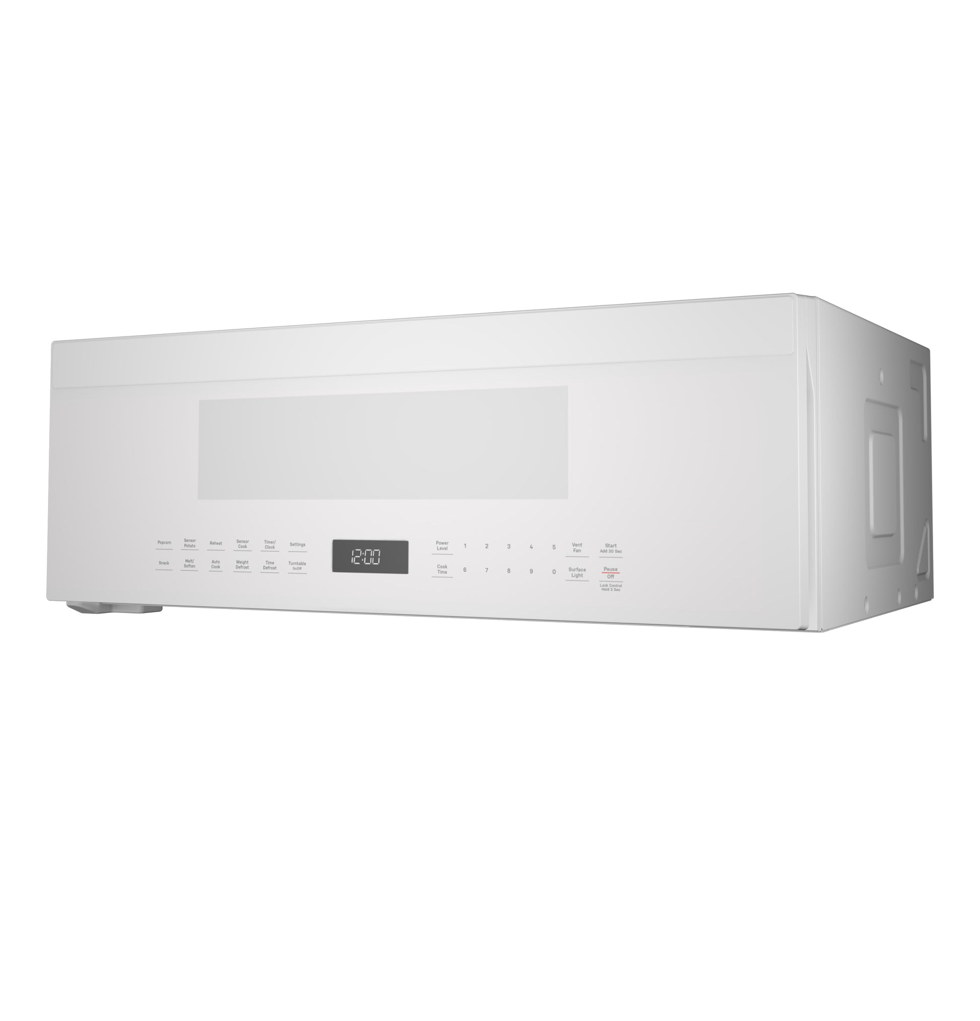 White low profile over-the-range microwave oven with digital control panel and sensor buttons in appliances collection