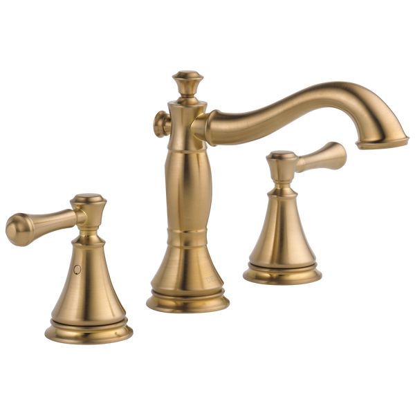 Champagne bronze two-handle widespread bathroom faucet set with curved spout for home improvement upgrades