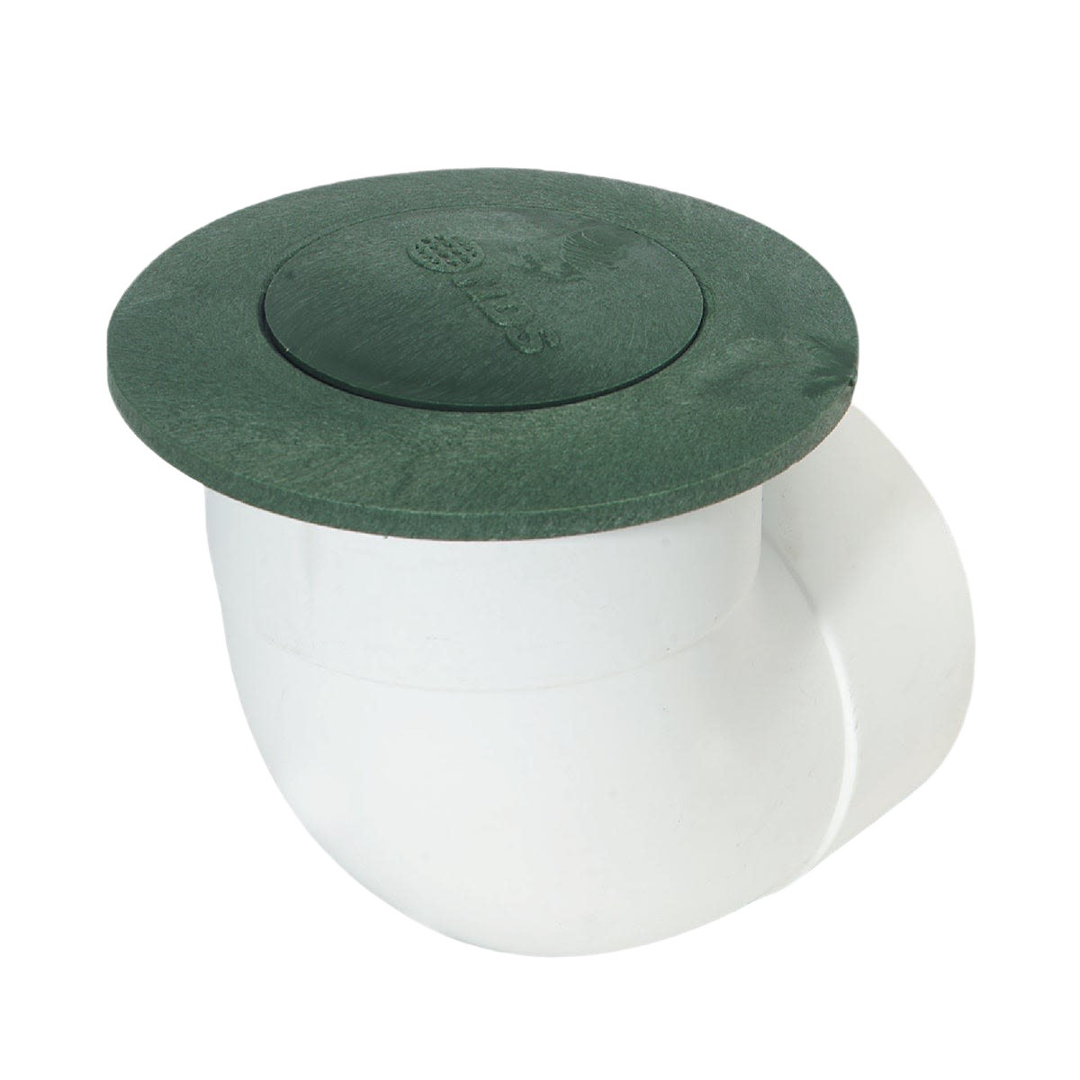 White PVC pop-up drainage emitter with green lid for plumbing repair and drain parts under $50 collection