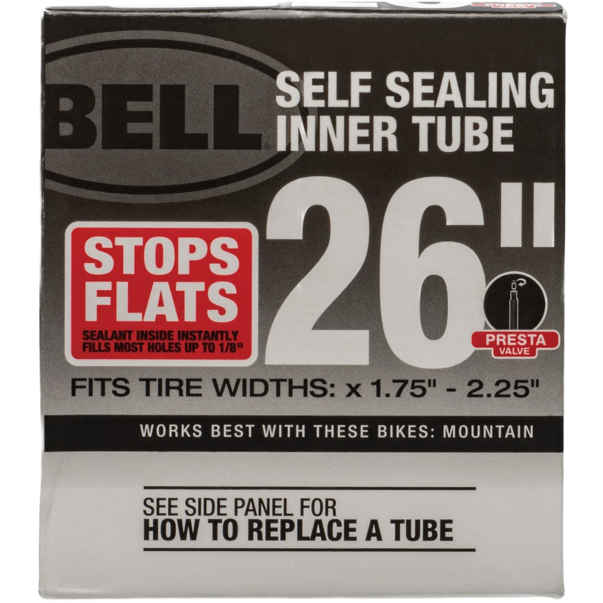 Bell 26-inch self-sealing bicycle tube with Presta valve, fits tire widths 1.75 to 2.25 inches, Parts & Lubricants collection