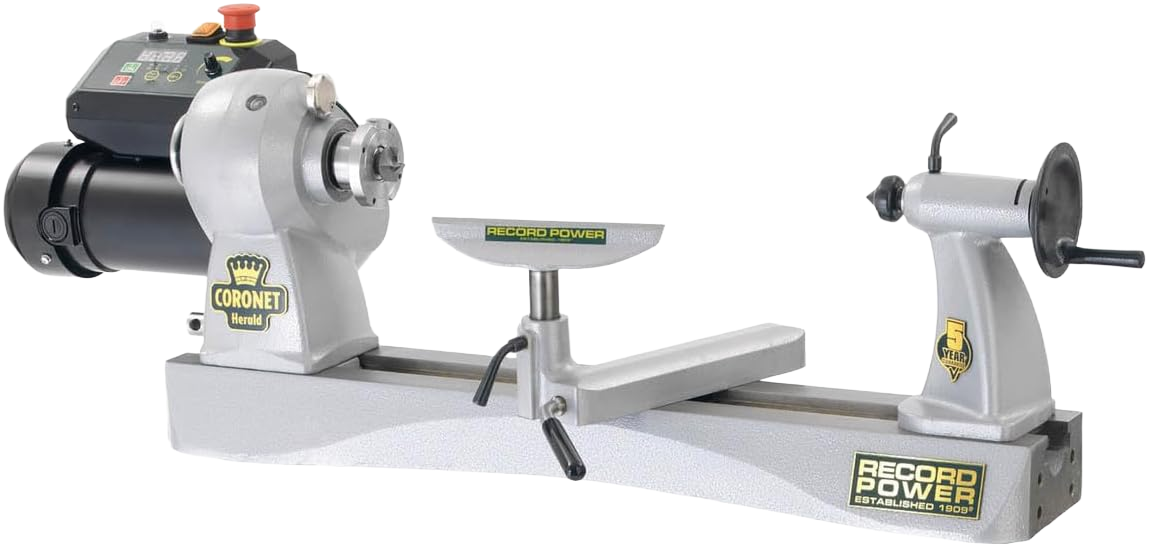 Record Power Coronet Herald 14" Heavy-Duty Swivel-Head Cast Iron Variable Speed Lathe