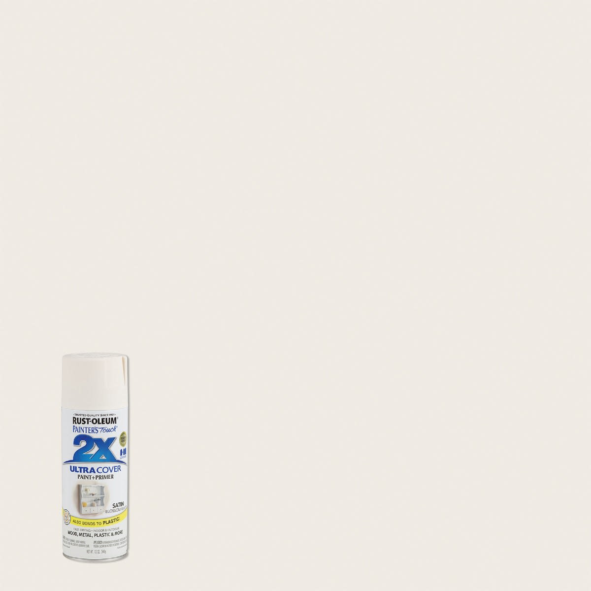 Rust-Oleum 2X Blossom White Satin spray paint can in Paint & Supplies collection for home improvement projects under $50