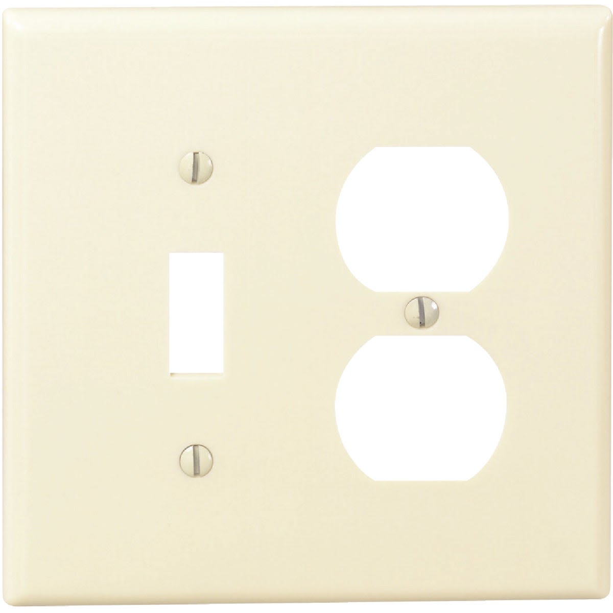 Ivory combination wall plate with two-gang opening for switch and outlet in electrical and home improvement collections