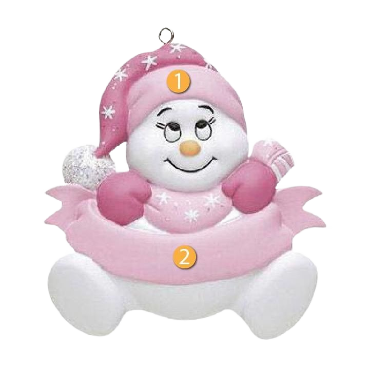 Pink-accented snowbaby figurine wearing star-patterned hat and mittens for Christmas Ornaments & Tree Decorations collection