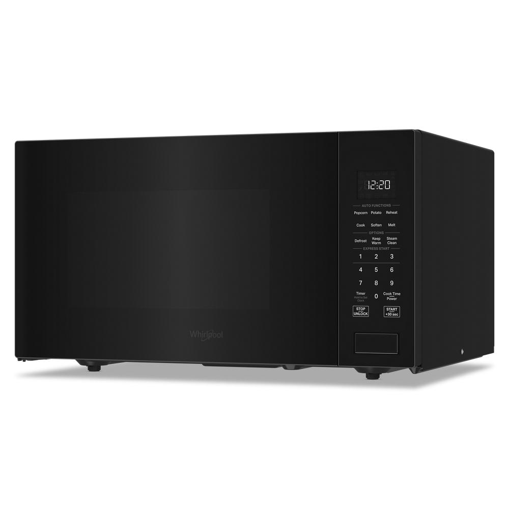 Sleek black microwave with digital display, numeric keypad, and multiple auto cooking functions from Microwaves collection