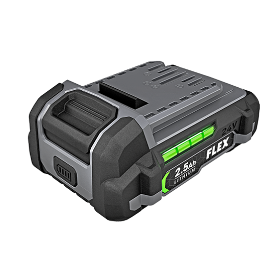 Compact black and gray 24V lithium-ion battery pack with 2.5Ah capacity for tools and home improvement use