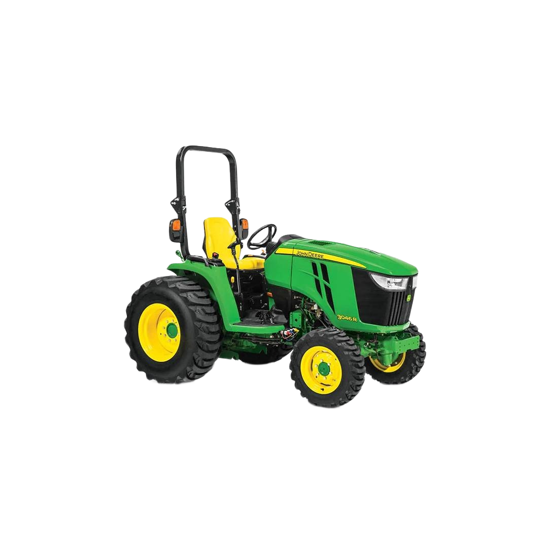 Green and yellow compact utility tractor with rollover protection bar for farming and home improvement tasks