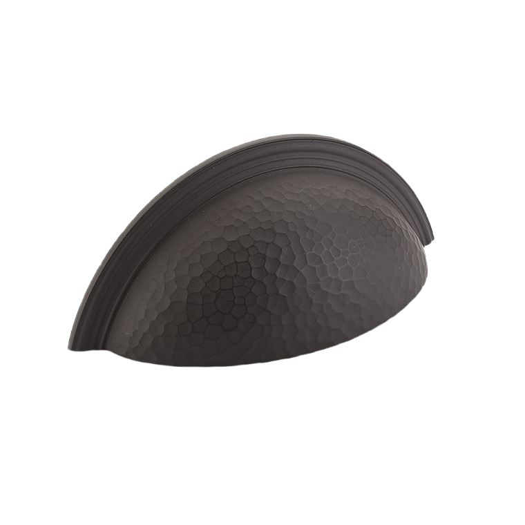 Hammered oil rubbed bronze cup pull with plain edge for cabinet and furniture hardware under $100 in home improvement collection