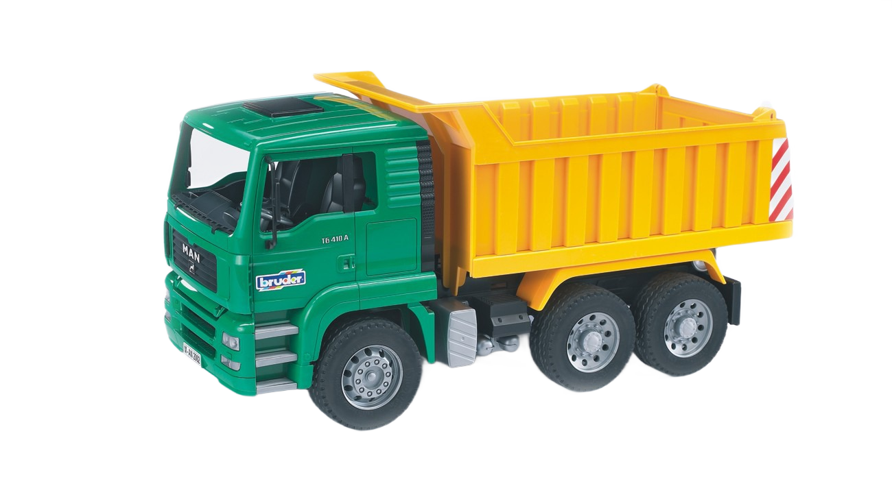 Green and yellow Bruder Toys MAN TGA tip-up truck model in Vehicles & Remote Controlled Toys and Toys & Games collections