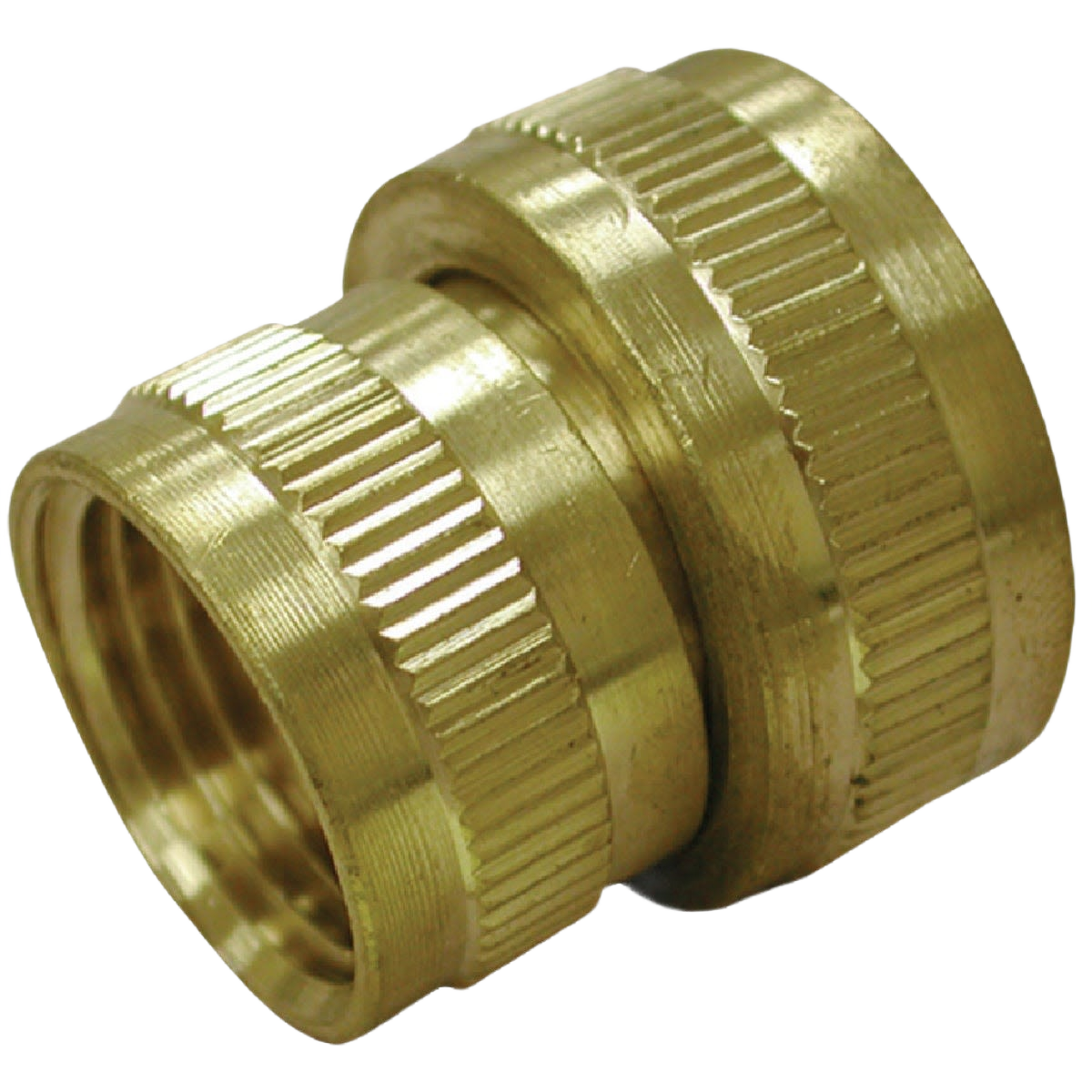 Brass swivel adapter for plumbing with 3/4 inch female hose and 1/2 inch female pipe threads fitting