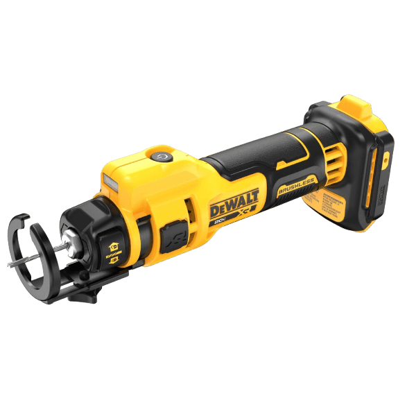 Cordless yellow and black brushless drywall cut-out tool designed for precision in home improvement projects