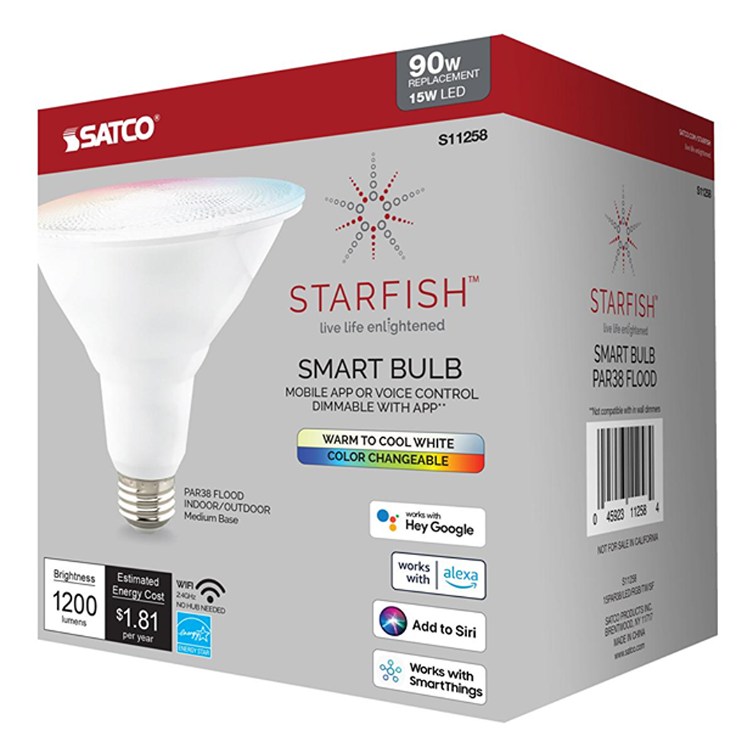 Wi-Fi enabled PAR38 LED smart bulb with color change and dimmable features for home improvement lighting