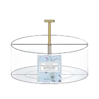 Clear spinning bath organizer with central divider and gold-tone handle for bathroom storage and organization