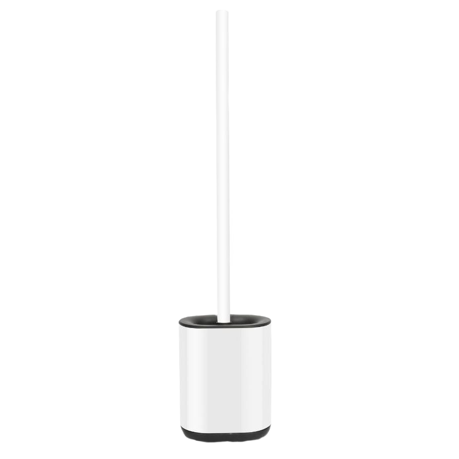 White toilet brush with holder featuring a modern minimalist design for bathroom cleaning and home improvement tasks