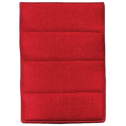 Red cleaning pad with textured fabric surface, designed for effective wet area cleaning in home improvement tasks