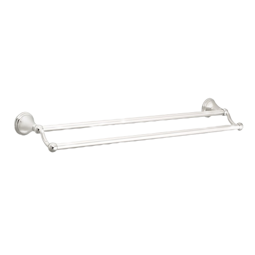 Chrome double towel bar with elegant rounded mounting brackets for bathroom organization and home improvement projects