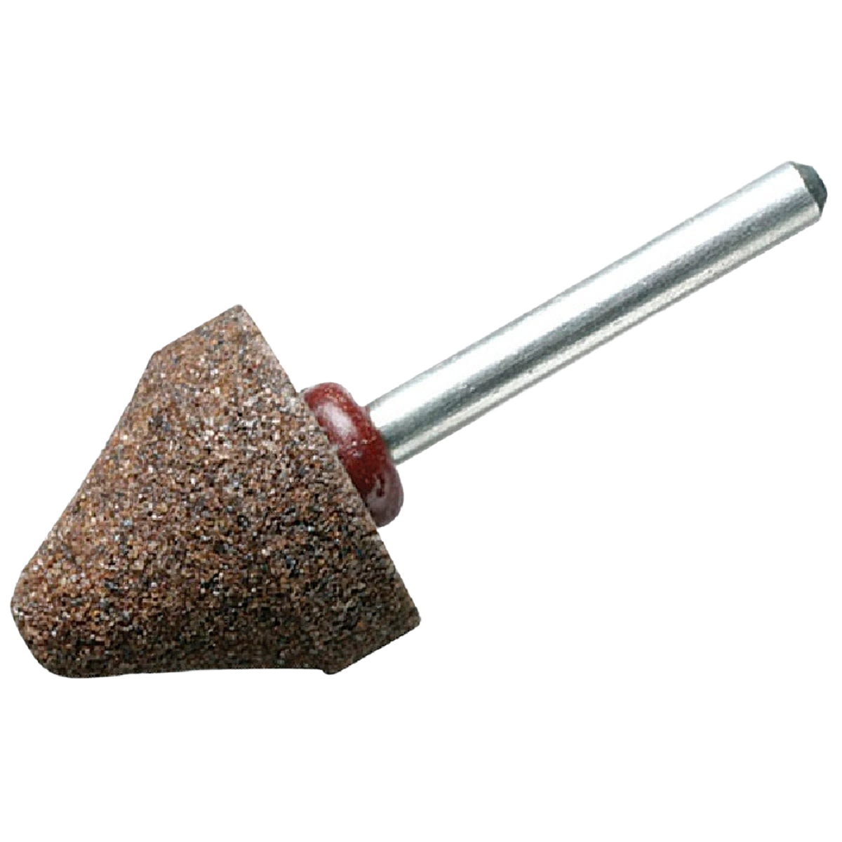 Cone-shaped aluminum oxide grinding stone with metal shank for rotary tool accessories and home improvement tasks.
