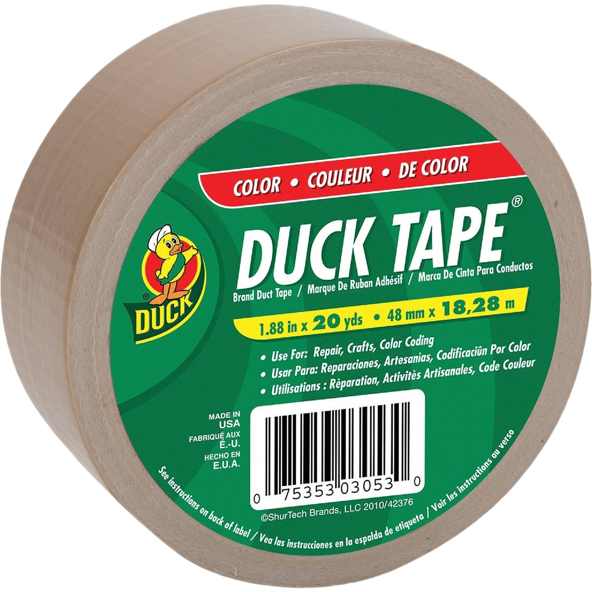 Beige duct tape roll measuring 1.88 inches by 20 yards for repairs, crafting, and home improvement tasks under $50